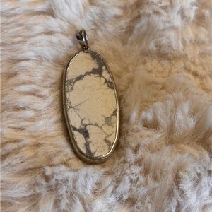 Marbled Stone Pendant with Silver Trim